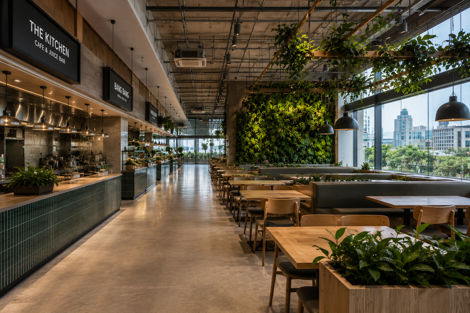 Corporate kitchen with living wall